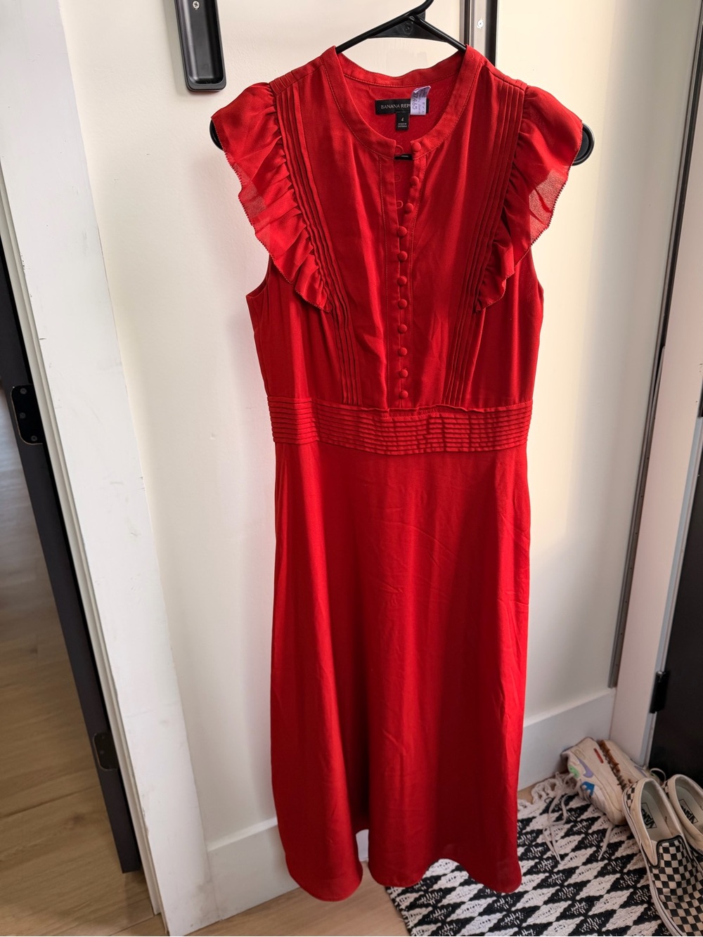 Banana republic Red Ruffle Sleeve Midi Dress
